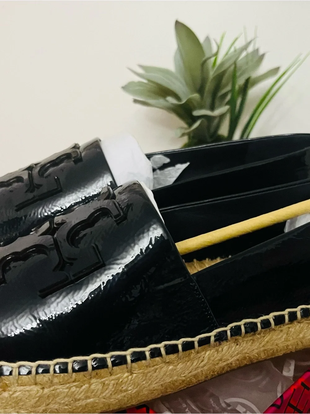 Tory Burch New Black Patent Espadrille Loafers with Woven Sole🔥🔥